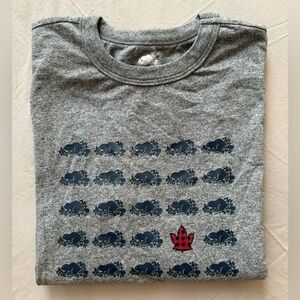 Roots Heather Gray and Navy Beaver Long Sleeve Tee